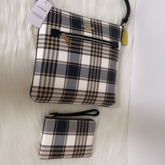NWT💃Coach Bundle Rowan File Bag With Garden Plaid And Corner Zip Wristlet - Picture 6 of 10
